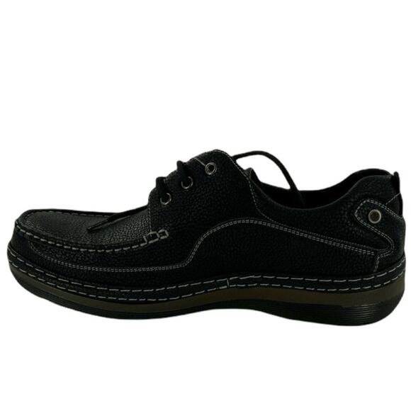 Solo Deck Shoes Men 10.5 Black Faux Leather Boat Shoes Lace Up Casual Streetwear - Picture 1 of 6